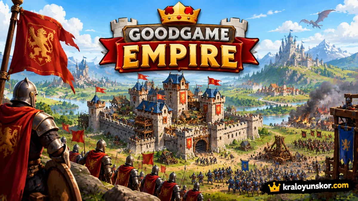 Goodgame Empire oyununda orta çağ kalesi, surlar ve ordusuyla krallığını geliştiren oyuncu