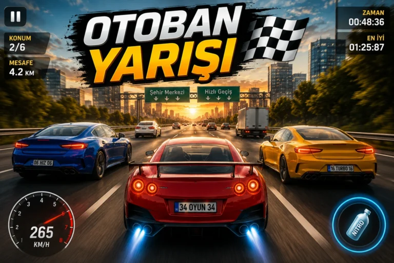 Neon ışıklı gece otobanında, iki büyük kamyonun arasındaki dar şeritten yüksek hızla makas atarak geçen spor bir yarış arabasının arkadan görünüm sahnesi