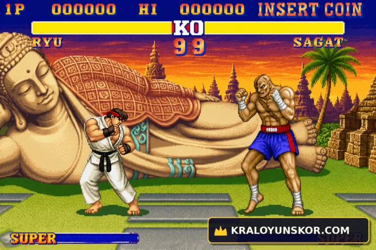 Street Fighter 2 oyununda Ryu ve Sagat’ın klasik arcade dövüş sahnesi