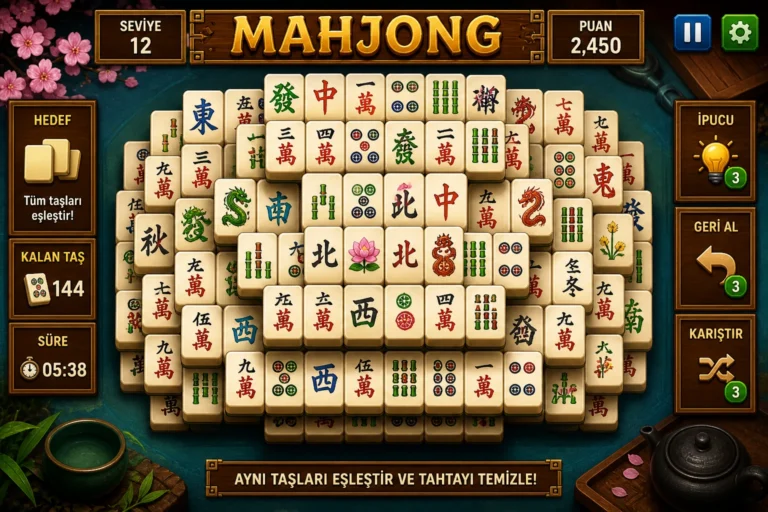 mahjong oyunu tas eslestirme sahnesi
