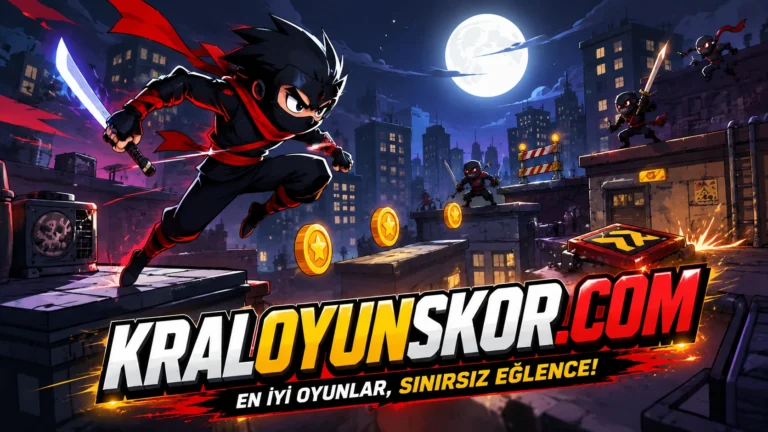 Cunningham Ninja Sprint oyununda kılıçlı ninja karakterinin çatıda engeller üzerinden atladığı temsilî 2D runner görseli.