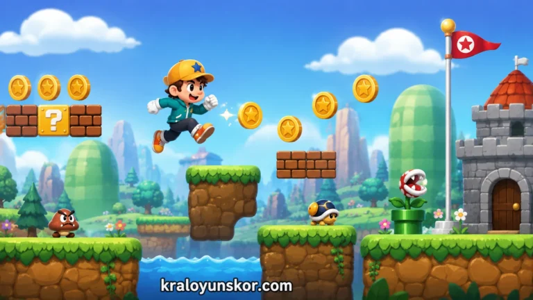 Mario Run 2 oyununda platformlar arasında zıplayarak altın toplayan karakterin yer aldığı temsilî 2D runner görseli.