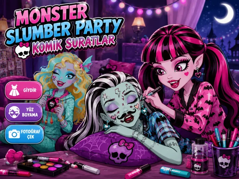 Draculaura'nın pijama partisinde Frankie Stein ve Lagoona Blue'un yüzüne komik çizimler yaptığı sahne