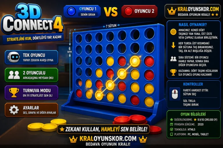 3d connect 4 oyun tahtasi strateji oynanis sahnesi