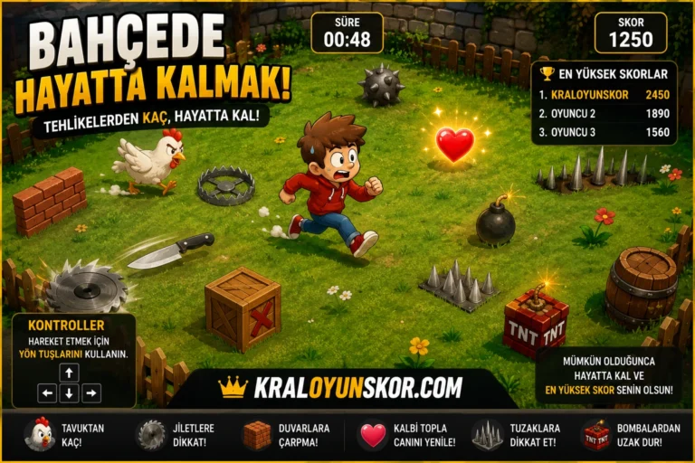 Bir oyuncunun bahçedeki jilet, diken ve bombalardan kaçtığı arena sahnesi