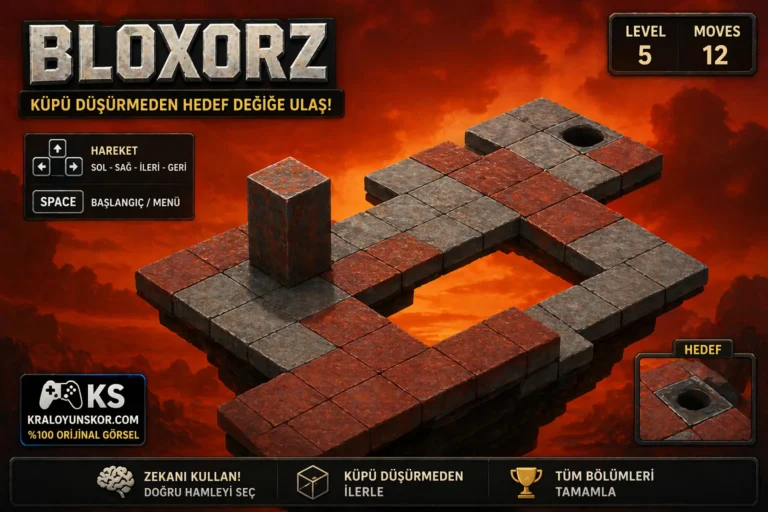 bloxorz oyununda dikdörtgen blok dar platform üzerinde hedef deliğe ilerliyor