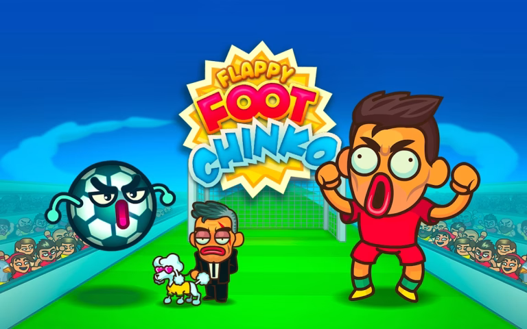 Flappy Footchinko oyununda futbol topunun engeller arasından geçtiği sahne