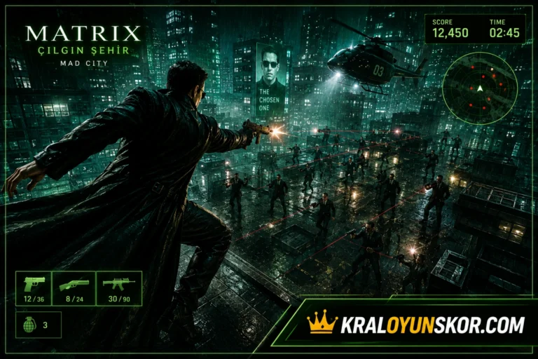 Neo karakterinin şehir çatısında ajanlarla çatıştığı bullet time sahnesi