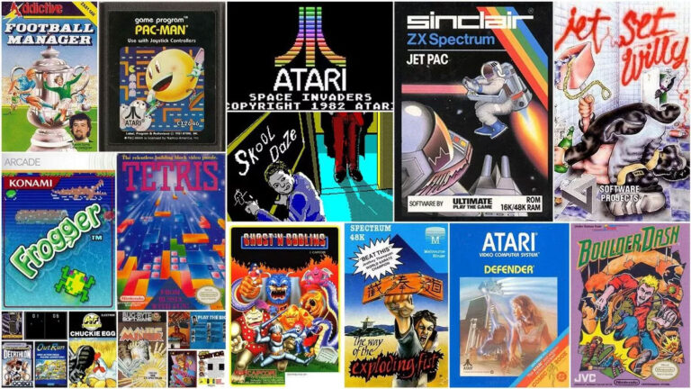 retro tarzda klasik oyun karakterleri ve piksel grafik sahnesi