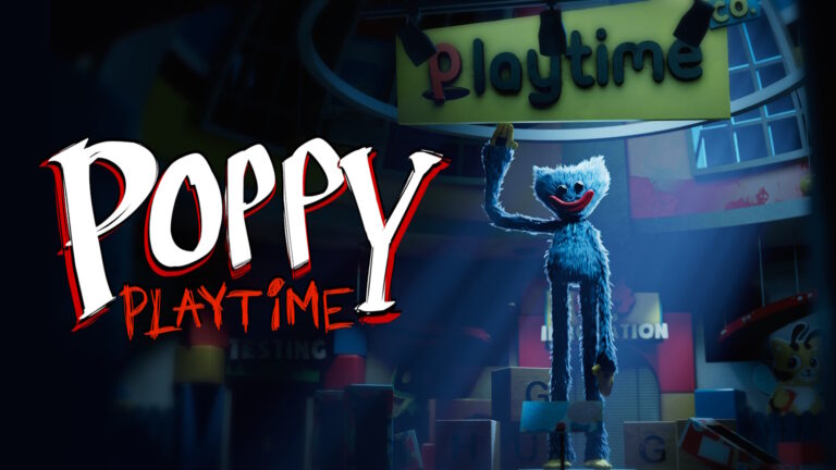 Poppy Playtime oyununda karanlık fabrikada Huggy Wuggy ile karşılaşma anı