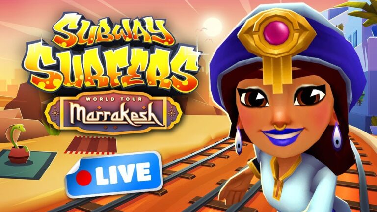 Subway Surfers Hong Kong oyununda neon ışıklar arasında koşan karakter