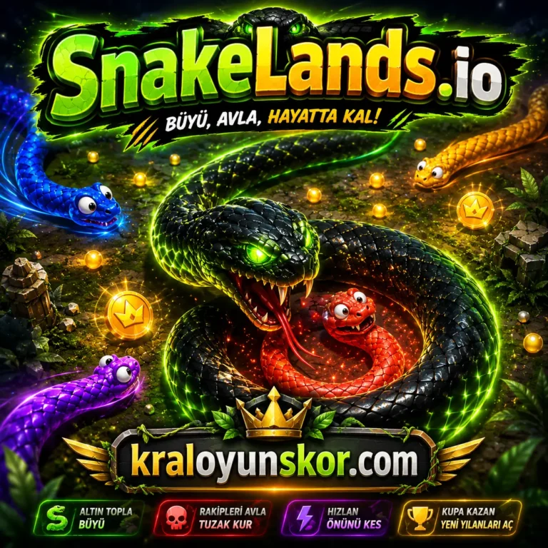 SnakeLands.io oyunu oyna SnakeLands.io oyununda neon renkli büyük bir arenada altınları toplayarak büyüyen ve diğer yılanların önünü keserek onları tuzağa düşüren yırtıcı bir yılan sahnesi