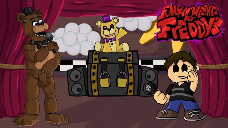 Friday Night Funkin FNAF Modu oyununda Boyfriend karakterinin Freddy ile müzik düellosu yaptığı sahne